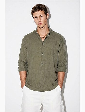 Camisa oversized com gola mandarim lucci