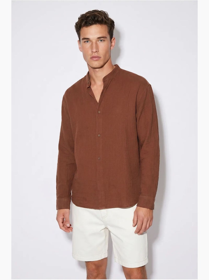 Camisa oversized com gola mandarim lucci Castanho - Kiabi