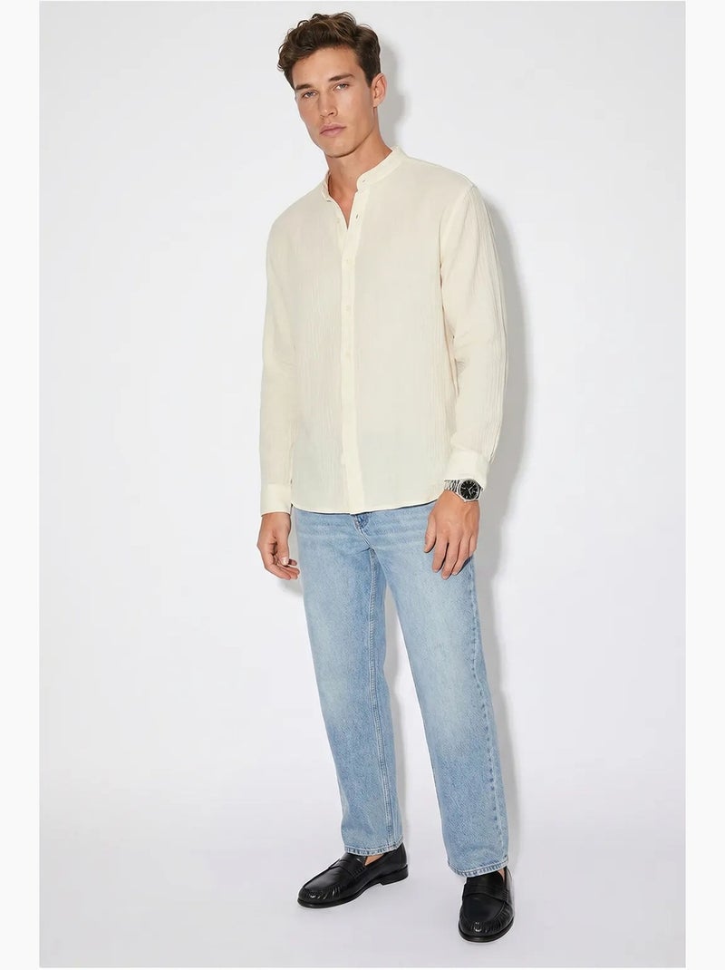 Camisa oversized com gola mandarim lucci Creme - Kiabi