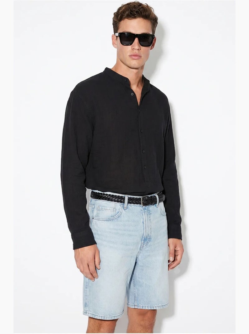 Camisa oversized com gola mandarim lucci Preto - Kiabi