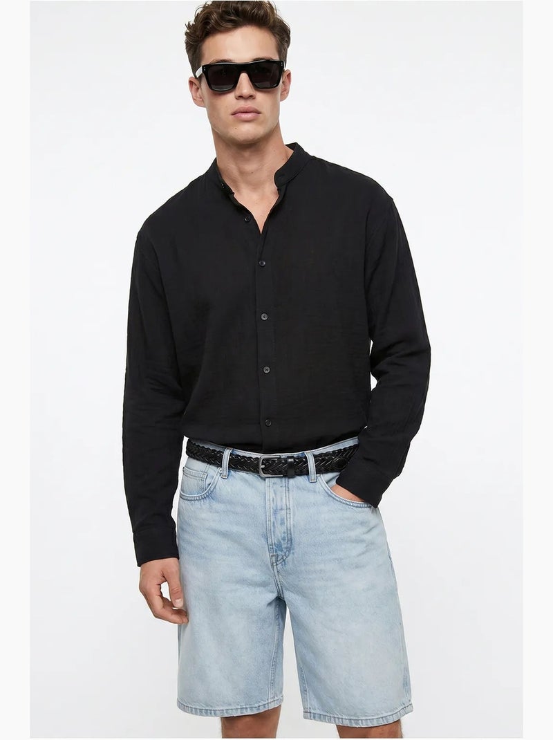 Camisa oversized com gola mandarim lucci Preto - Kiabi