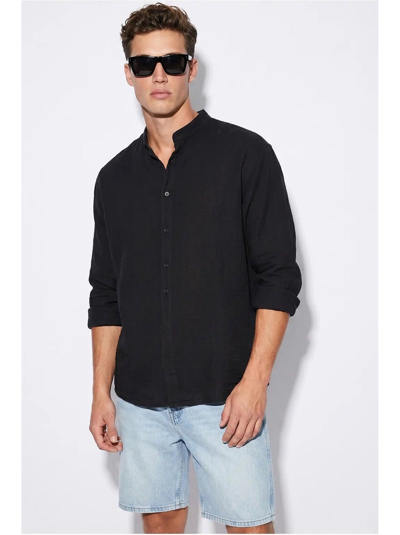 Camisa oversized com gola mandarim lucci Preto - Kiabi