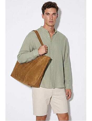 Camisa oversized com gola mandarim lucci