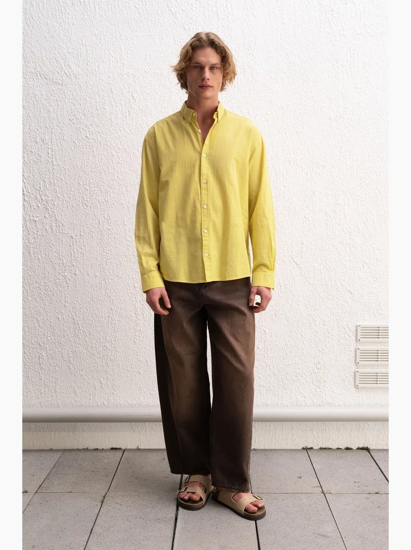 Camisa oversized de algodão com botões giesto Amarelo - Kiabi