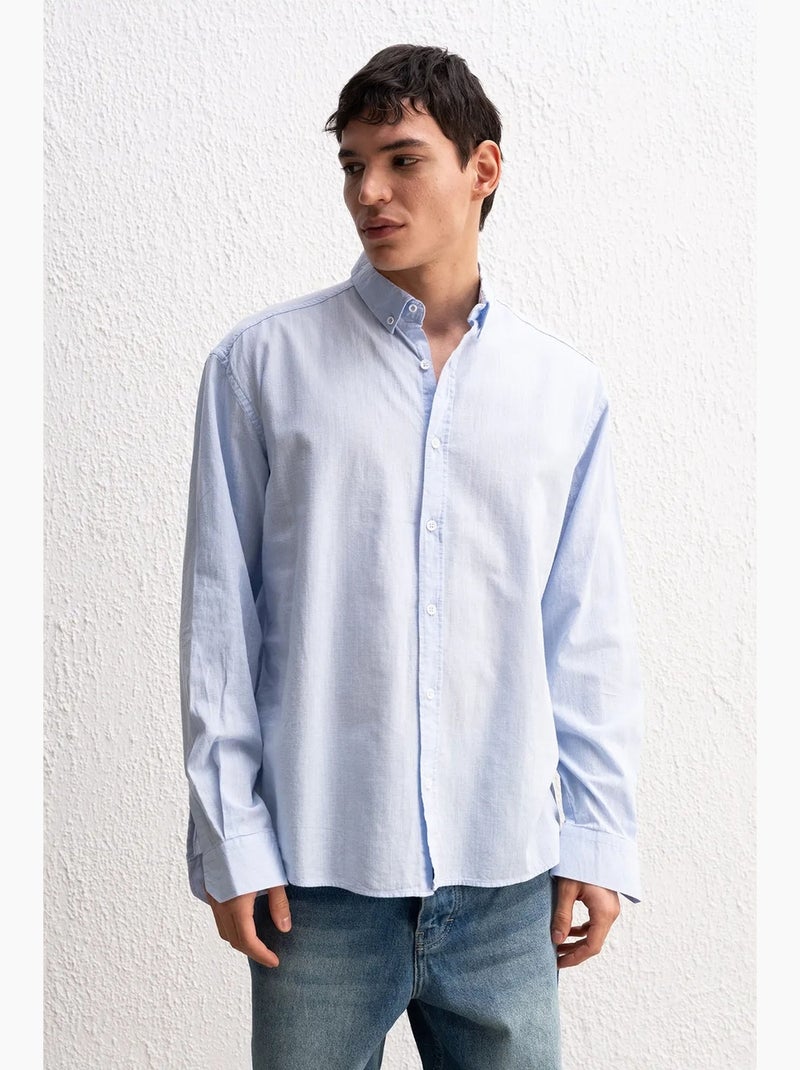 Camisa oversized de algodão com botões giesto Azul-pastel - Kiabi
