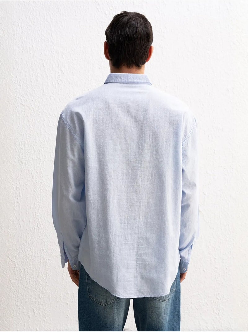 Camisa oversized de algodão com botões giesto Azul-pastel - Kiabi