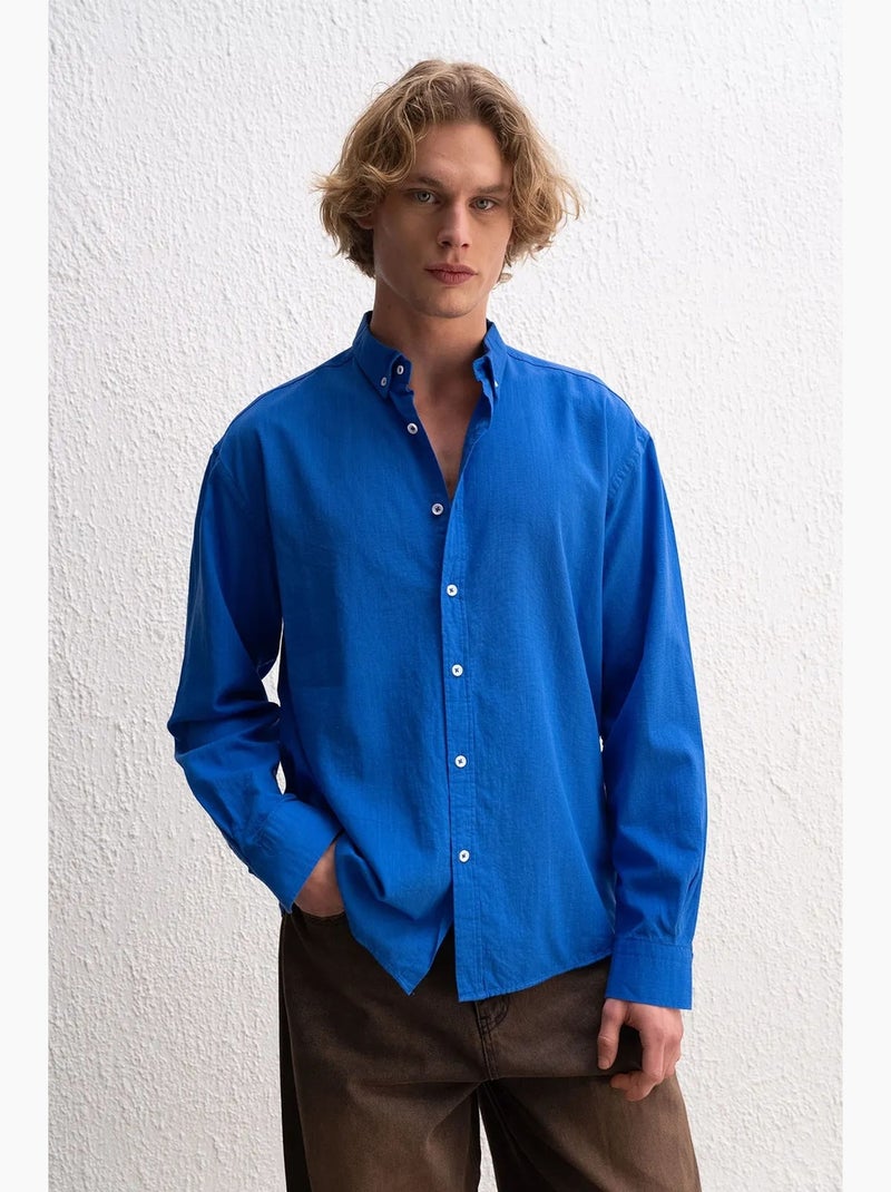 Camisa oversized de algodão com botões giesto Azul-safira - Kiabi
