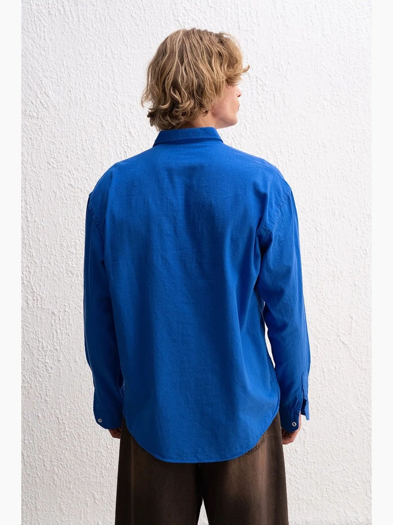 Camisa oversized de algodão com botões giesto Azul-safira - Kiabi