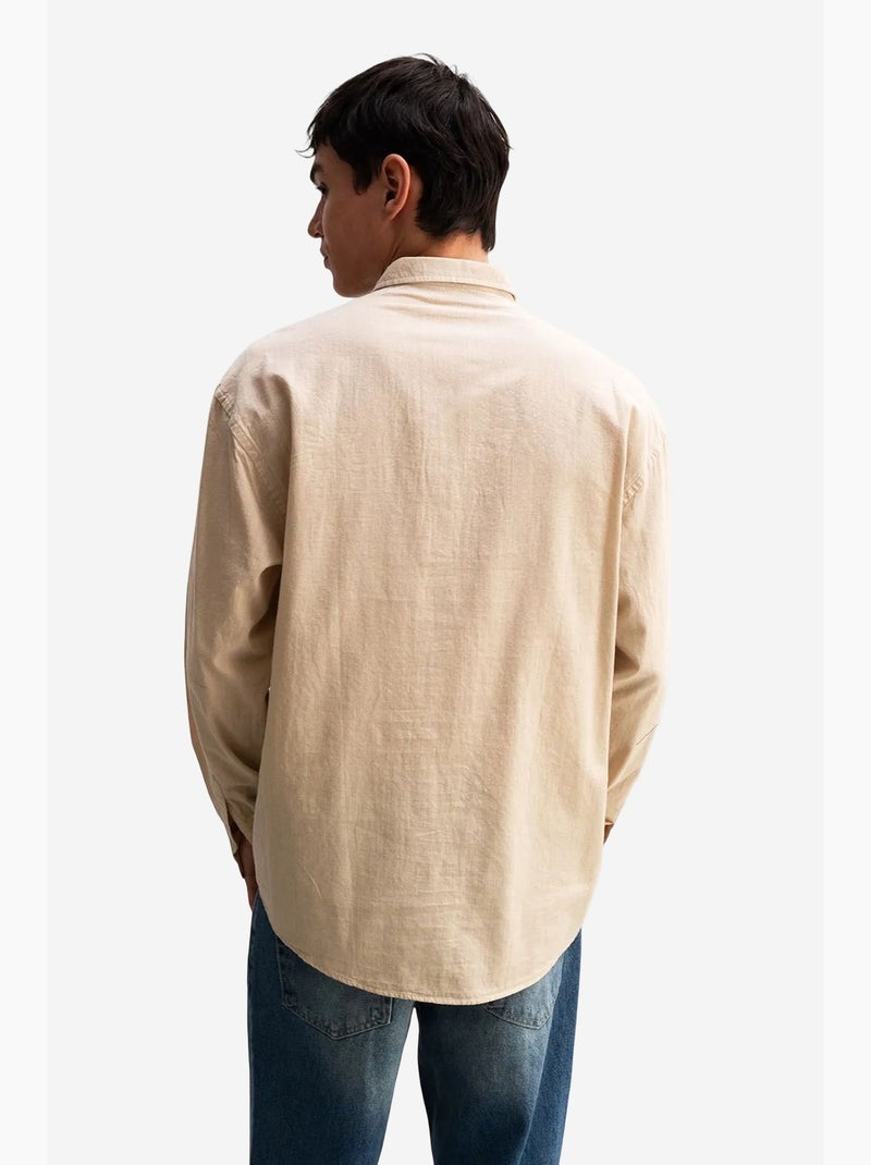 Camisa oversized de algodão com botões giesto Bege-argila - Kiabi