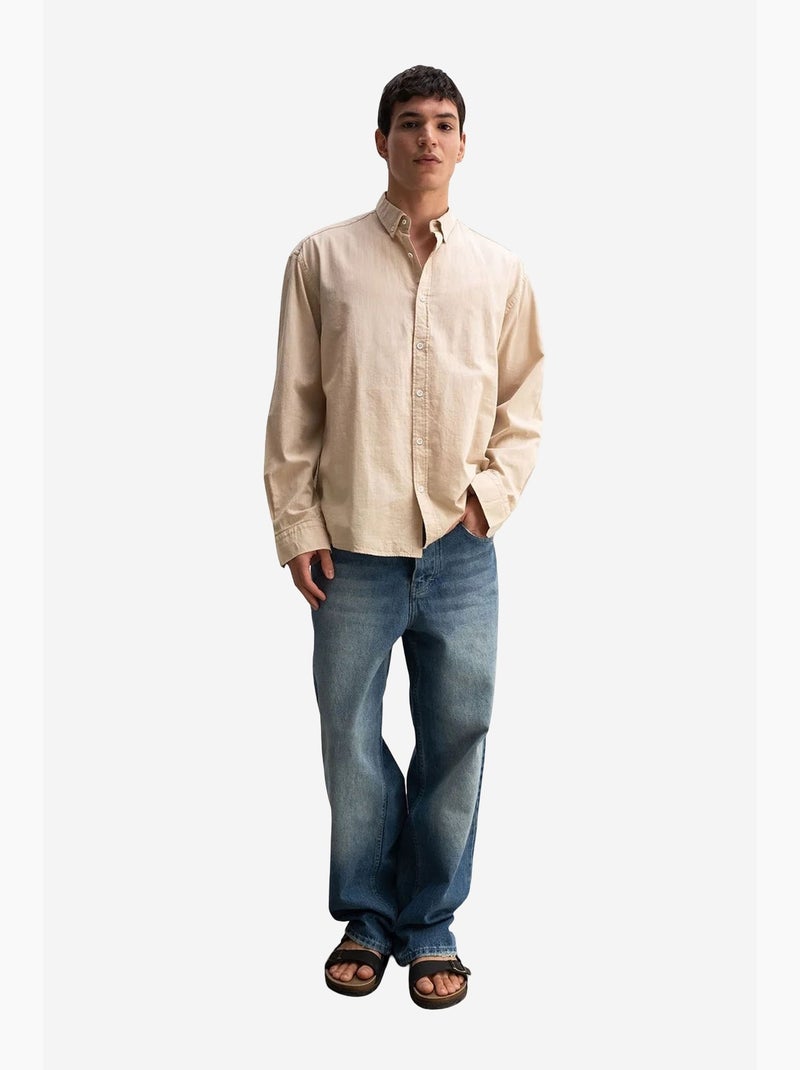 Camisa oversized de algodão com botões giesto Bege-argila - Kiabi