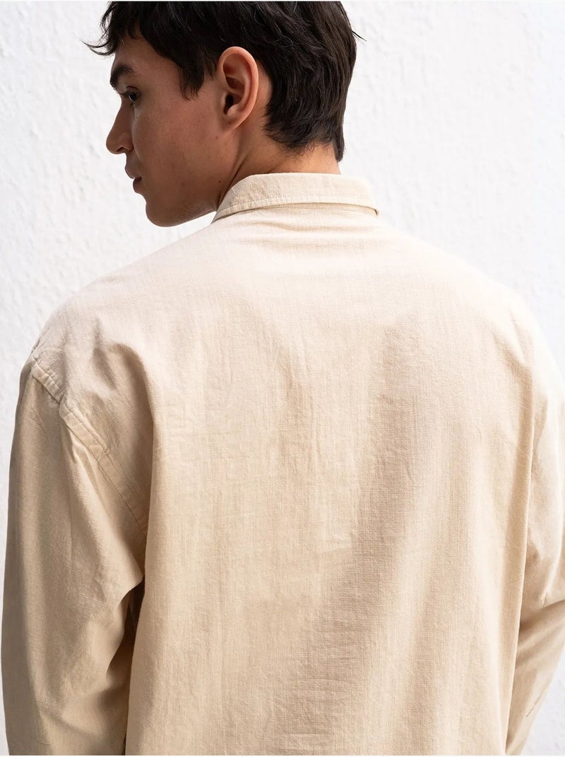Camisa oversized de algodão com botões giesto Bege-argila - Kiabi