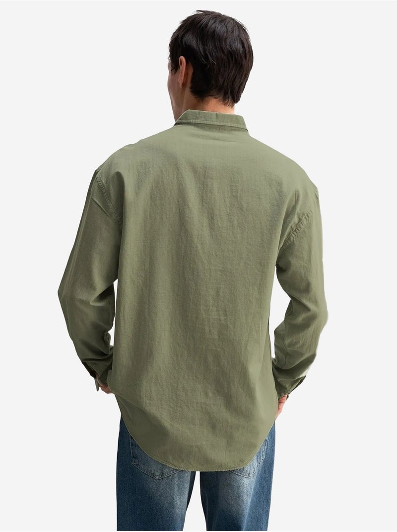 Camisa oversized de algodão com botões giesto Cáqui - Kiabi