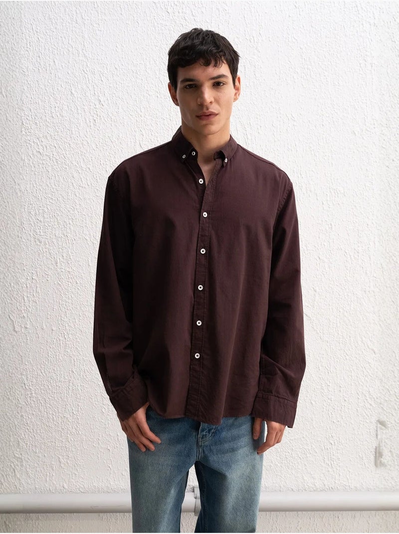 Camisa oversized de algodão com botões giesto Castanho-chocolate - Kiabi