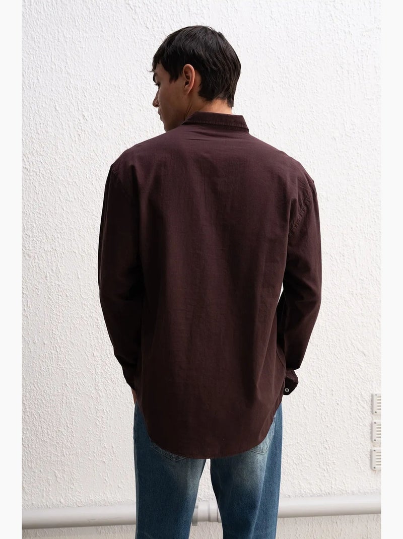 Camisa oversized de algodão com botões giesto Castanho-chocolate - Kiabi