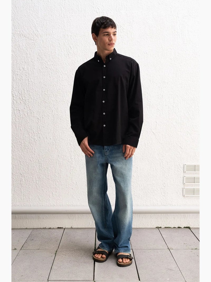 Camisa oversized de algodão com botões giesto Cinza-preto - Kiabi