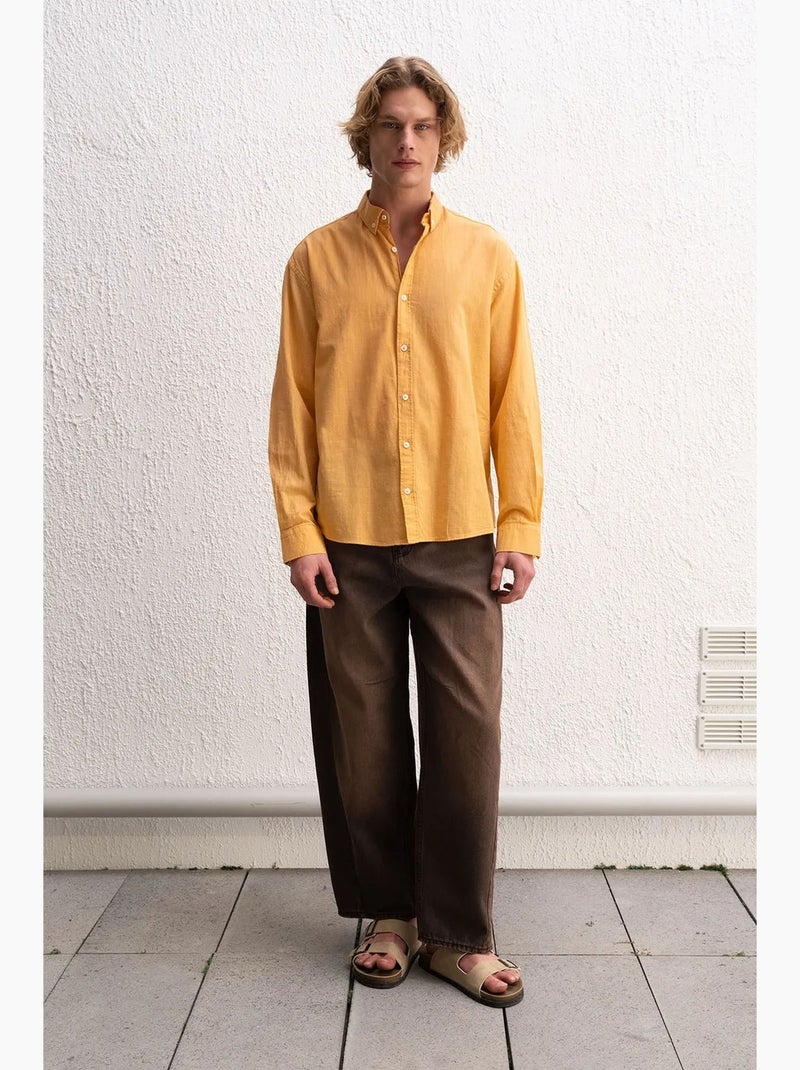 Camisa oversized de algodão com botões giesto Laranja-mandarina - Kiabi