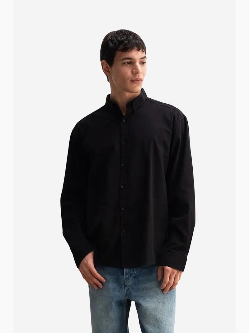Camisa oversized de algodão com botões giesto Preto - Kiabi