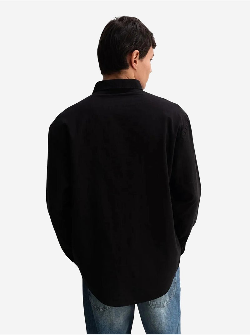 Camisa oversized de algodão com botões giesto Preto - Kiabi