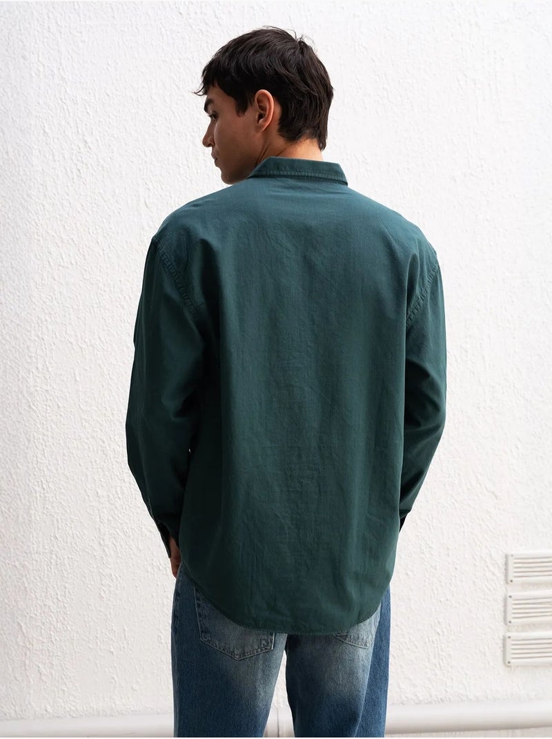 Camisa oversized de algodão com botões giesto Verde escuro - Kiabi