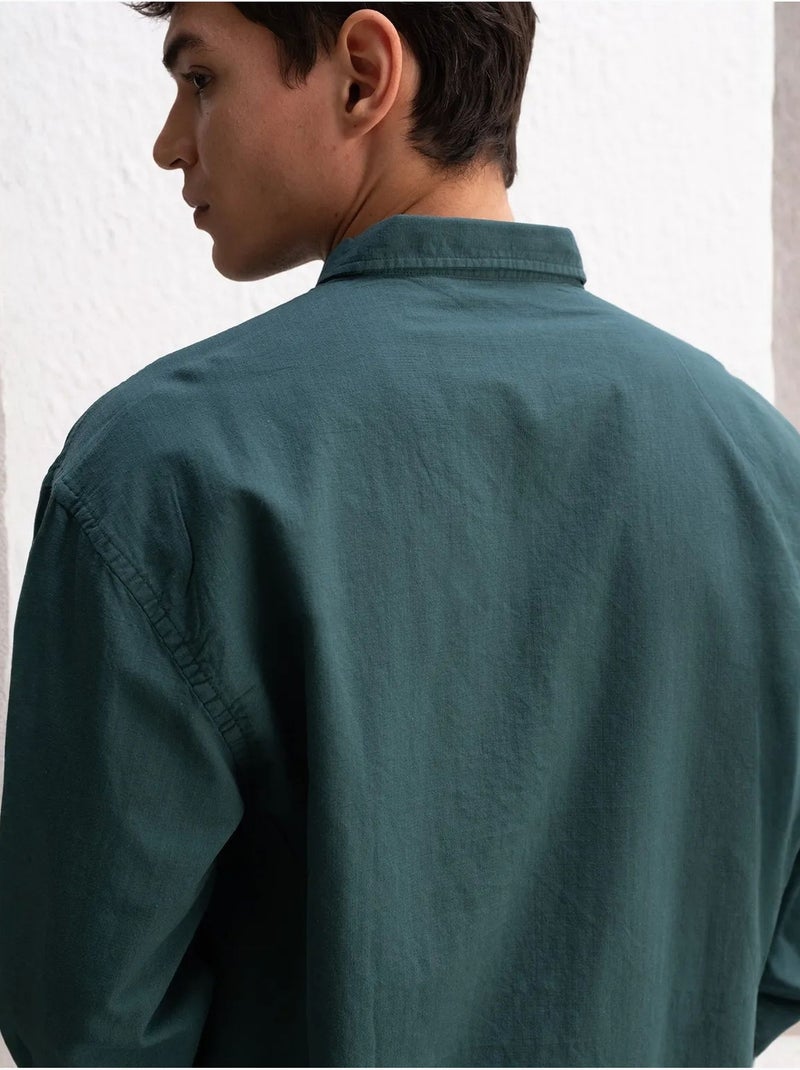 Camisa oversized de algodão com botões giesto Verde escuro - Kiabi