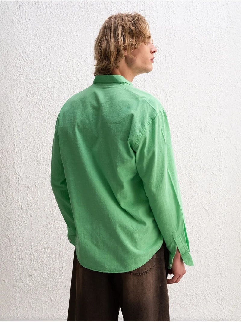Camisa oversized de algodão com botões giesto Verde esmeralda - Kiabi