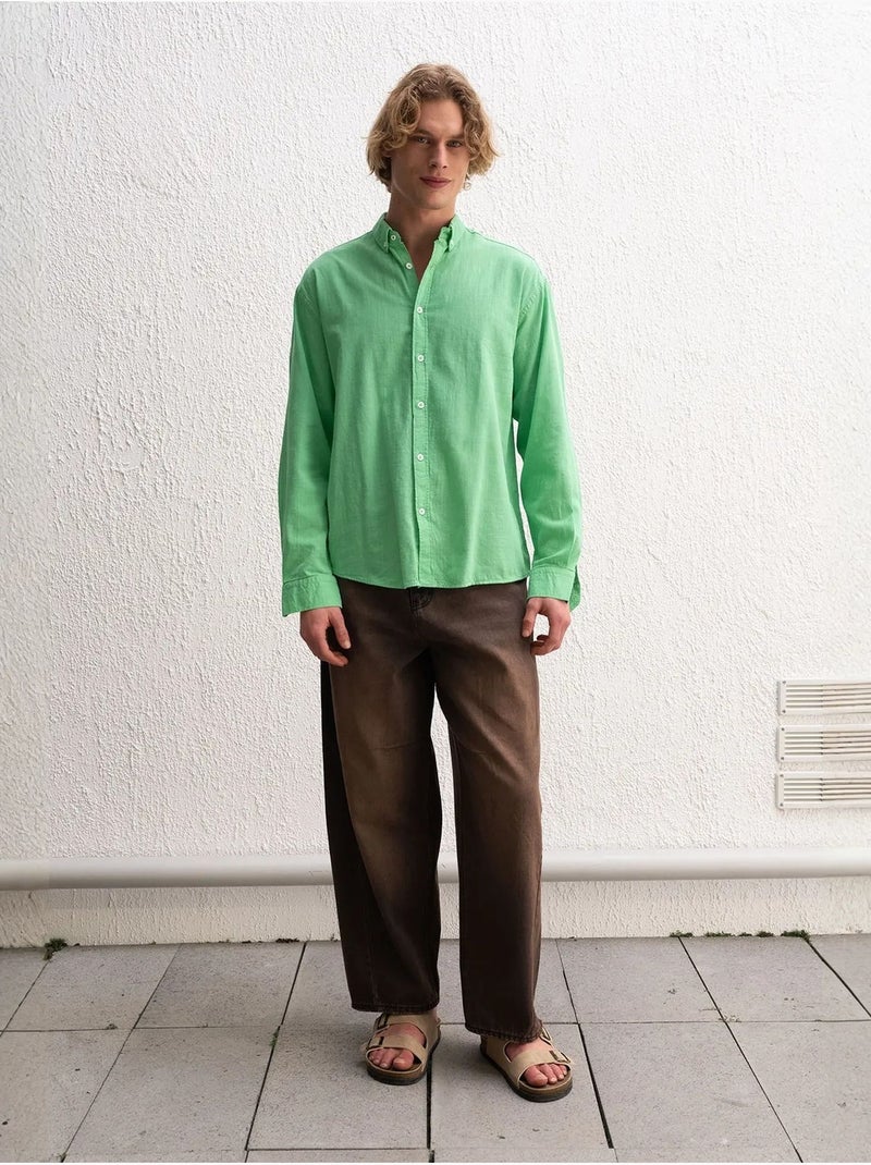 Camisa oversized de algodão com botões giesto Verde esmeralda - Kiabi