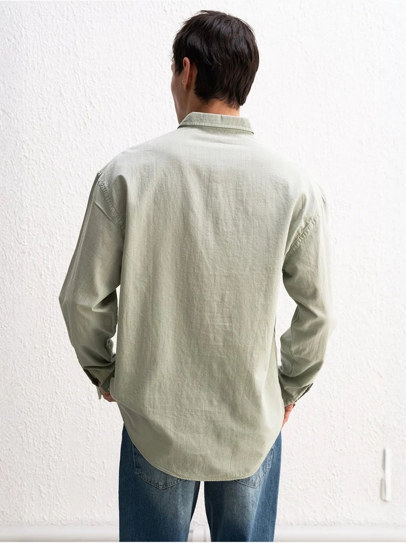 Camisa oversized de algodão com botões giesto Verde menta - Kiabi