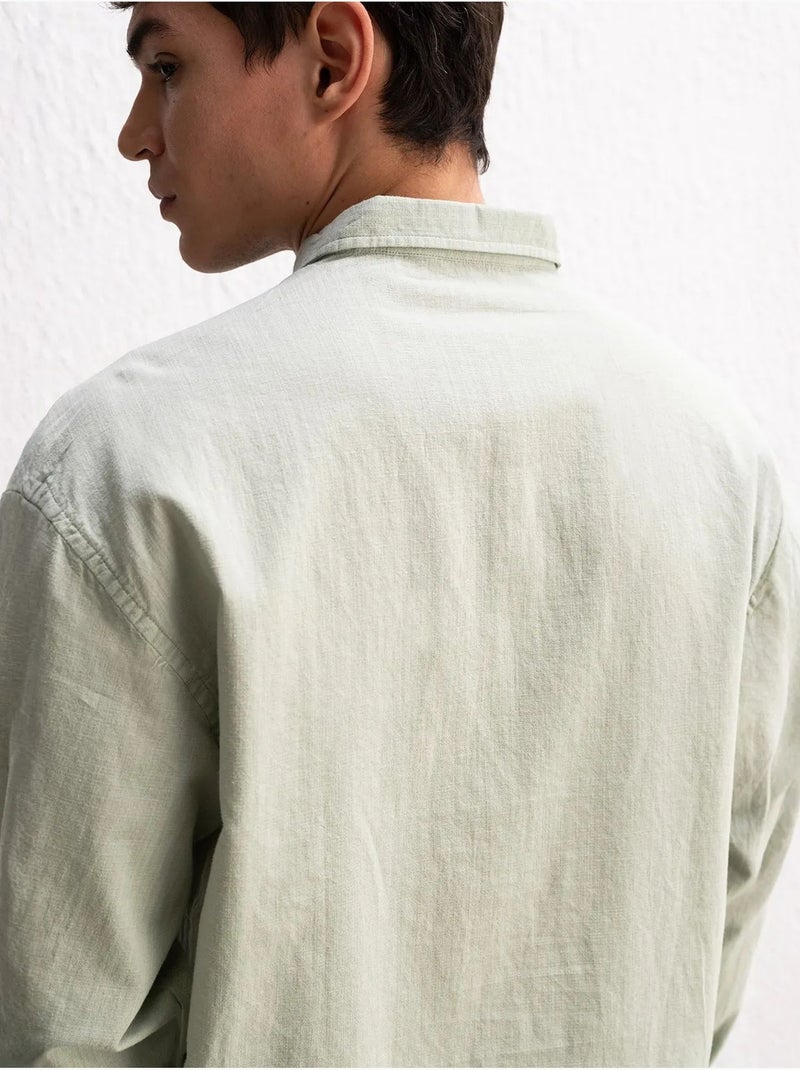 Camisa oversized de algodão com botões giesto Verde menta - Kiabi