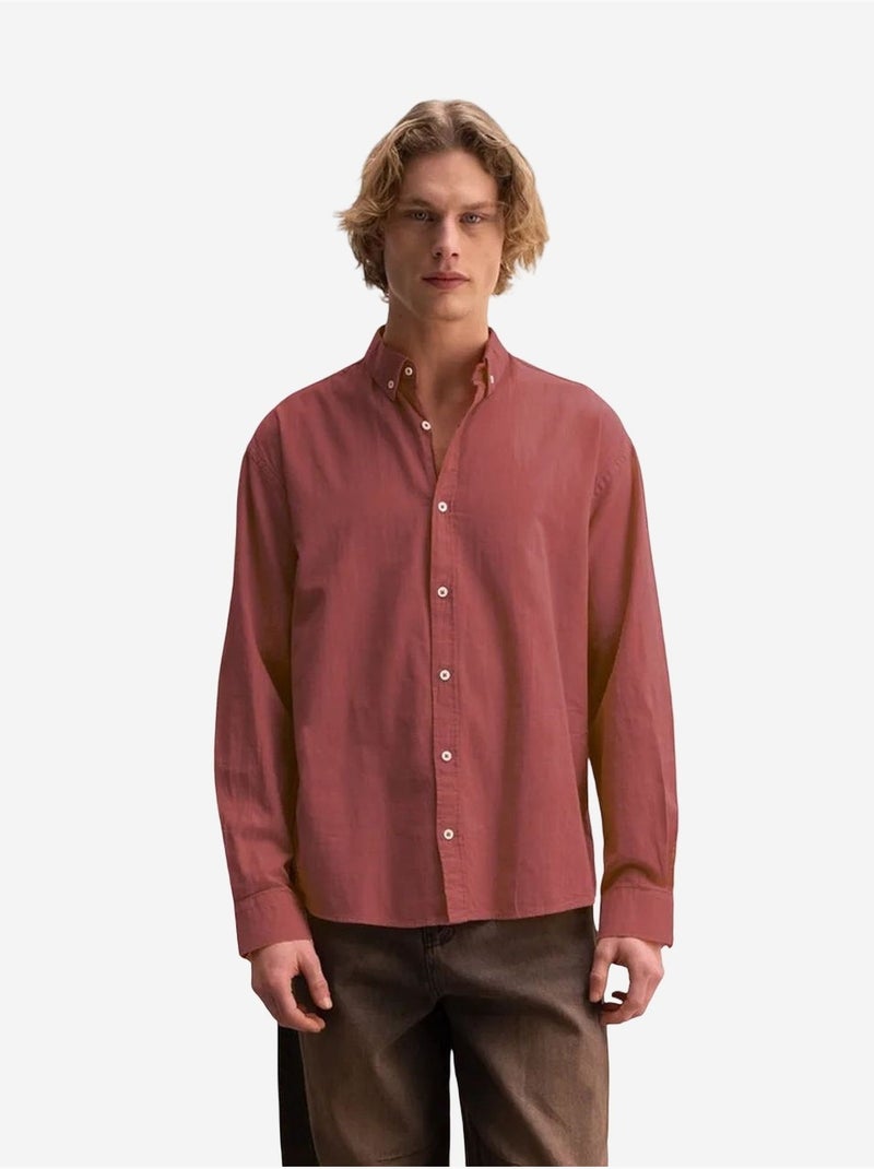 Camisa oversized de algodão com botões giesto Vermelho bordô - Kiabi