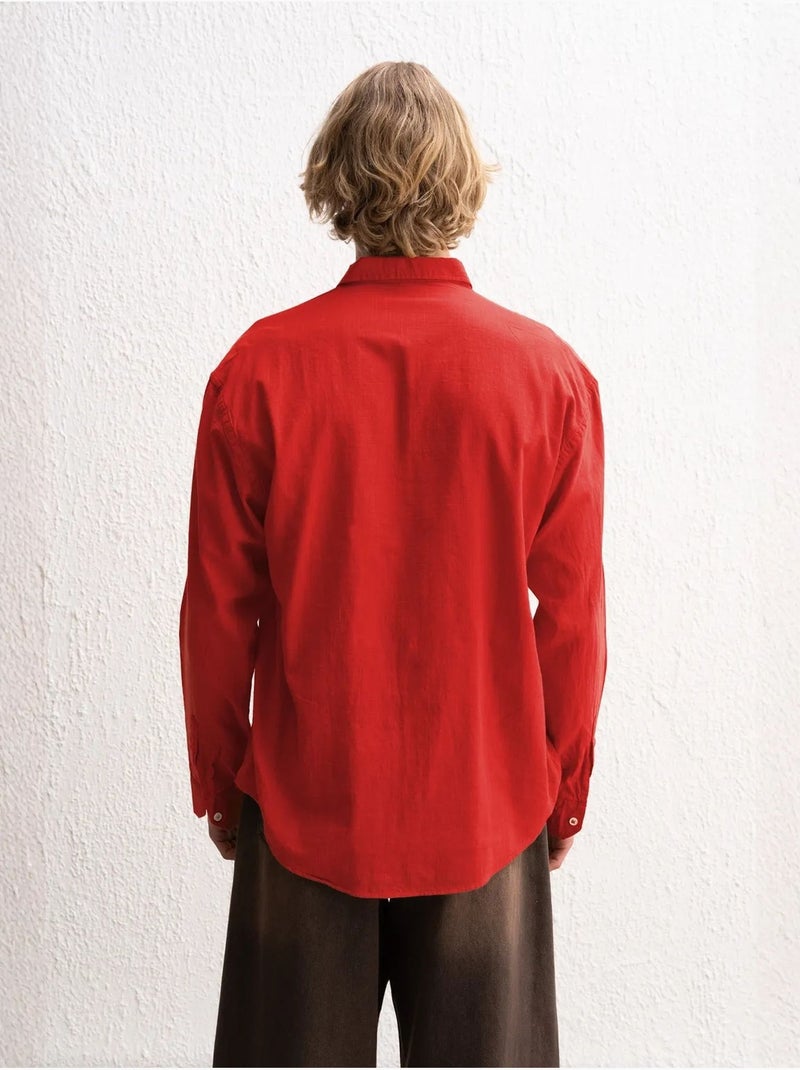 Camisa oversized de algodão com botões giesto Vermelho - Kiabi
