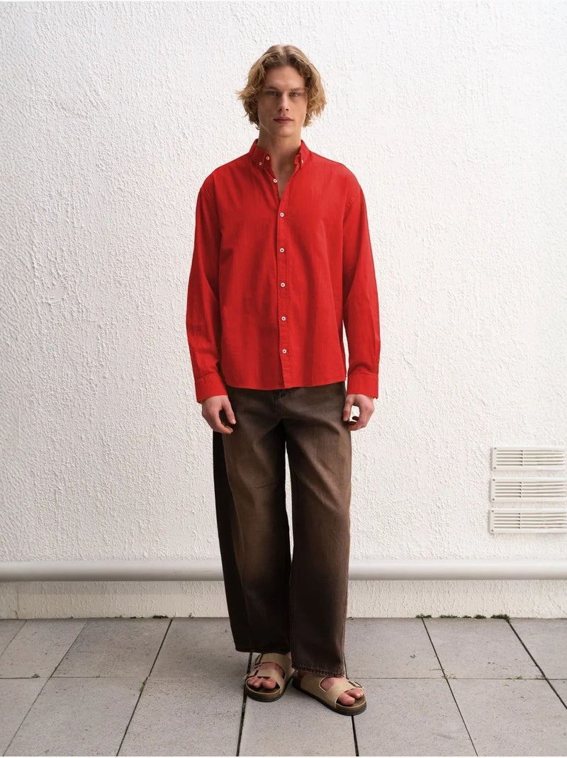 Camisa oversized de algodão com botões giesto Vermelho - Kiabi