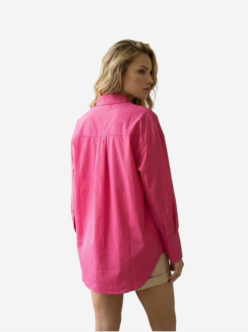 Camisa oversized de algodão de manga comprida com bolso my fashion Magenta - Kiabi
