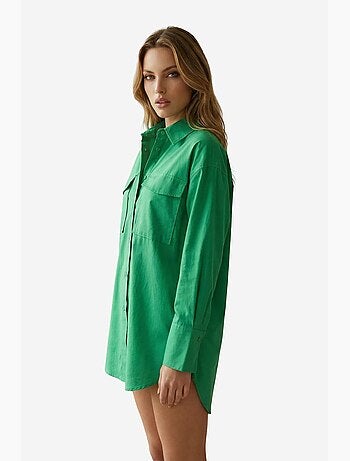 Camisa oversized de algodão de manga comprida com bolso my fashion
