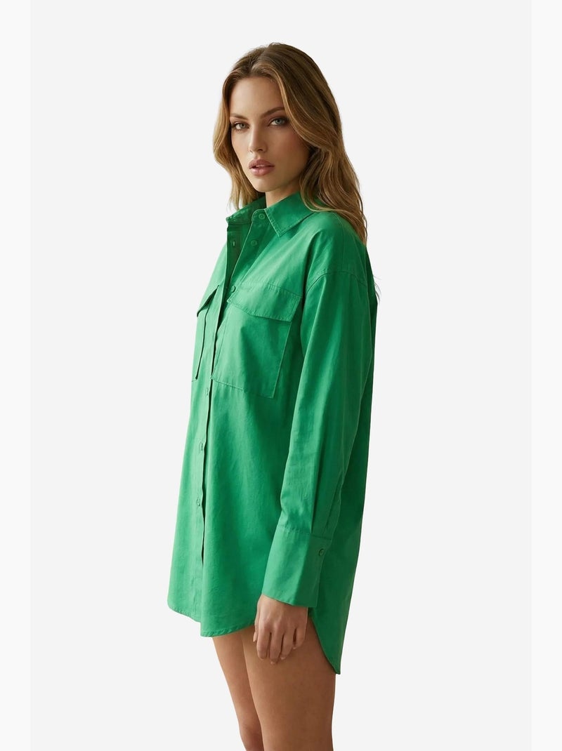 Camisa oversized de algodão de manga comprida com bolso my fashion Verde esmeralda - Kiabi