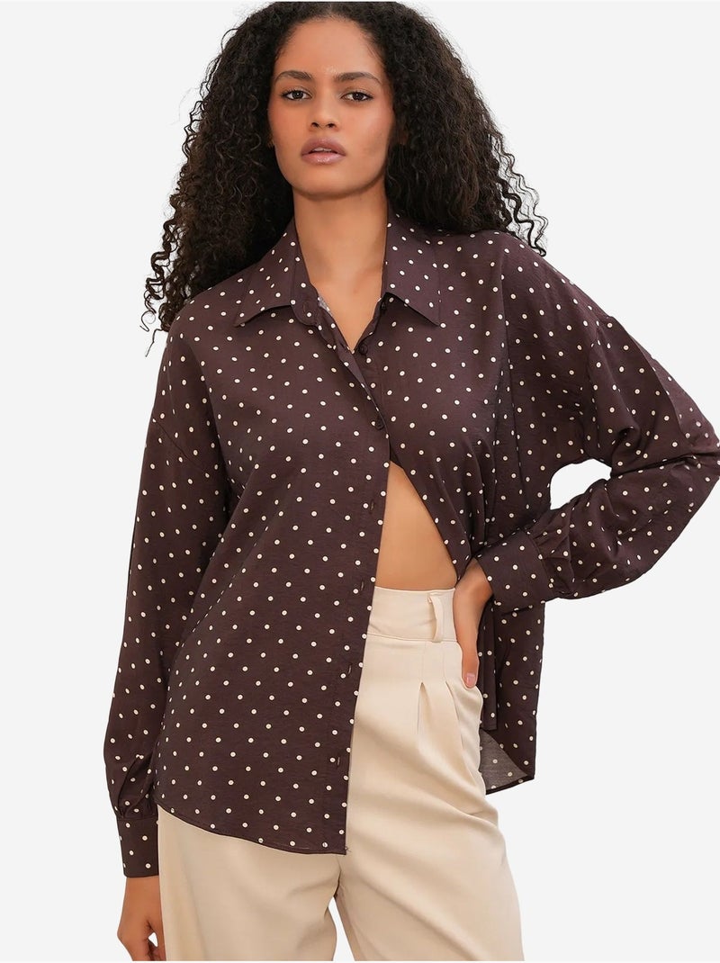 Camisa oversized de crepe com bolinhas bdart Castanho - Kiabi