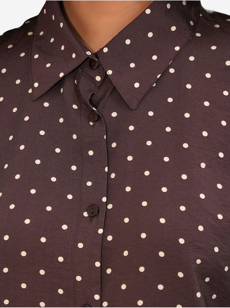Camisa oversized de crepe com bolinhas bdart Castanho - Kiabi