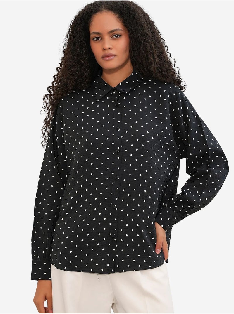 Camisa oversized de crepe com bolinhas bdart Preto - Kiabi