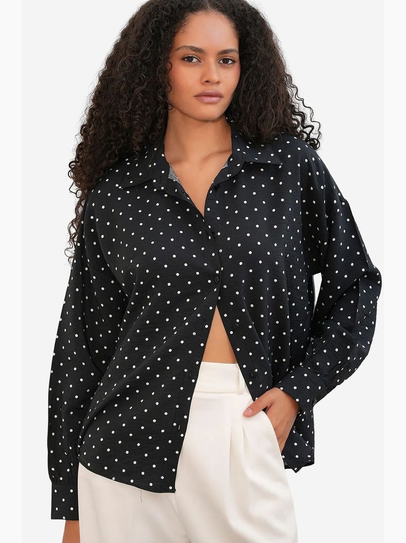 Camisa oversized de crepe com bolinhas bdart Preto - Kiabi