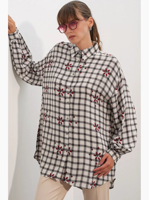 Camisa oversized de crepe xadrez bdart - Kiabi