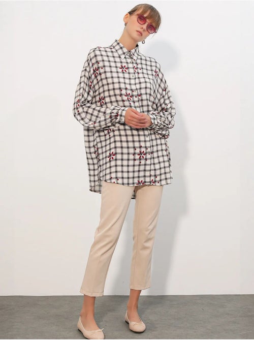 Camisa oversized de crepe xadrez bdart - Kiabi