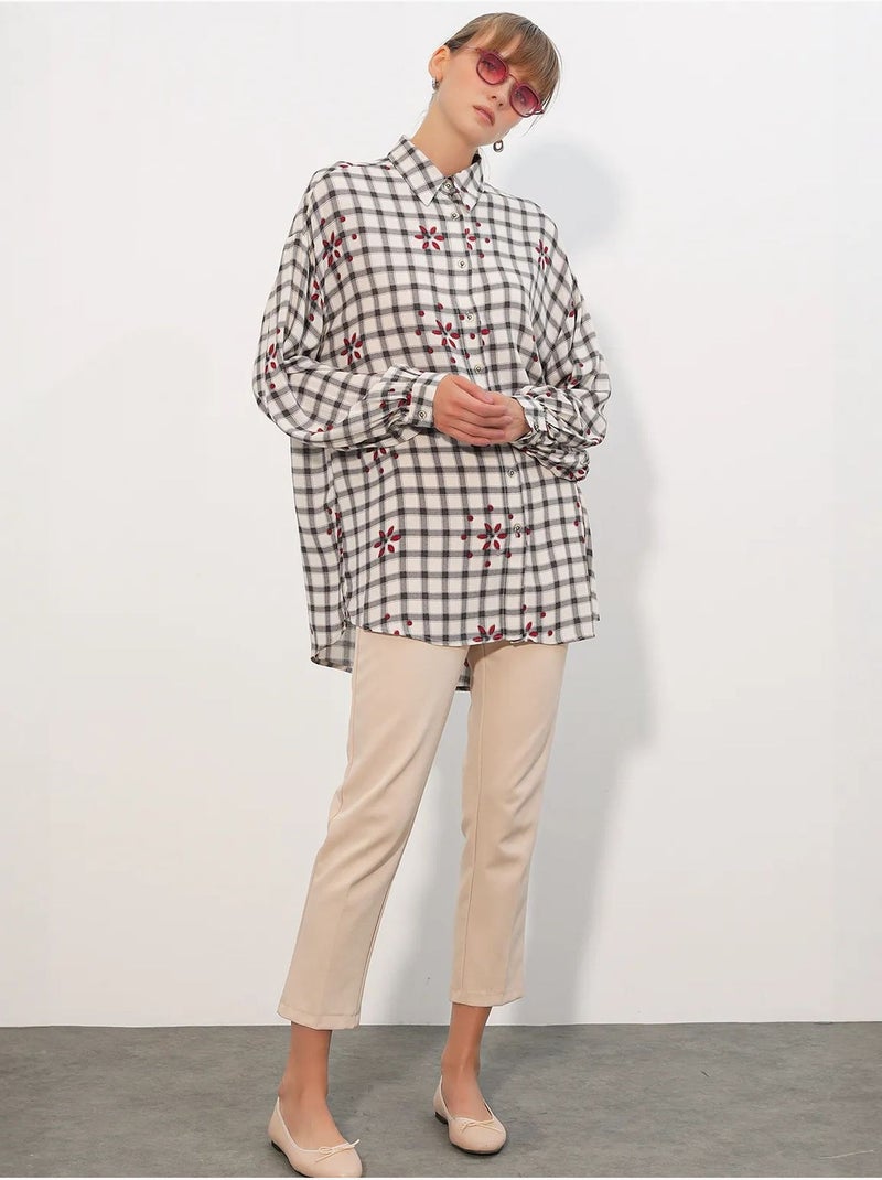 Camisa oversized de crepe xadrez bdart Branco sujo - Kiabi