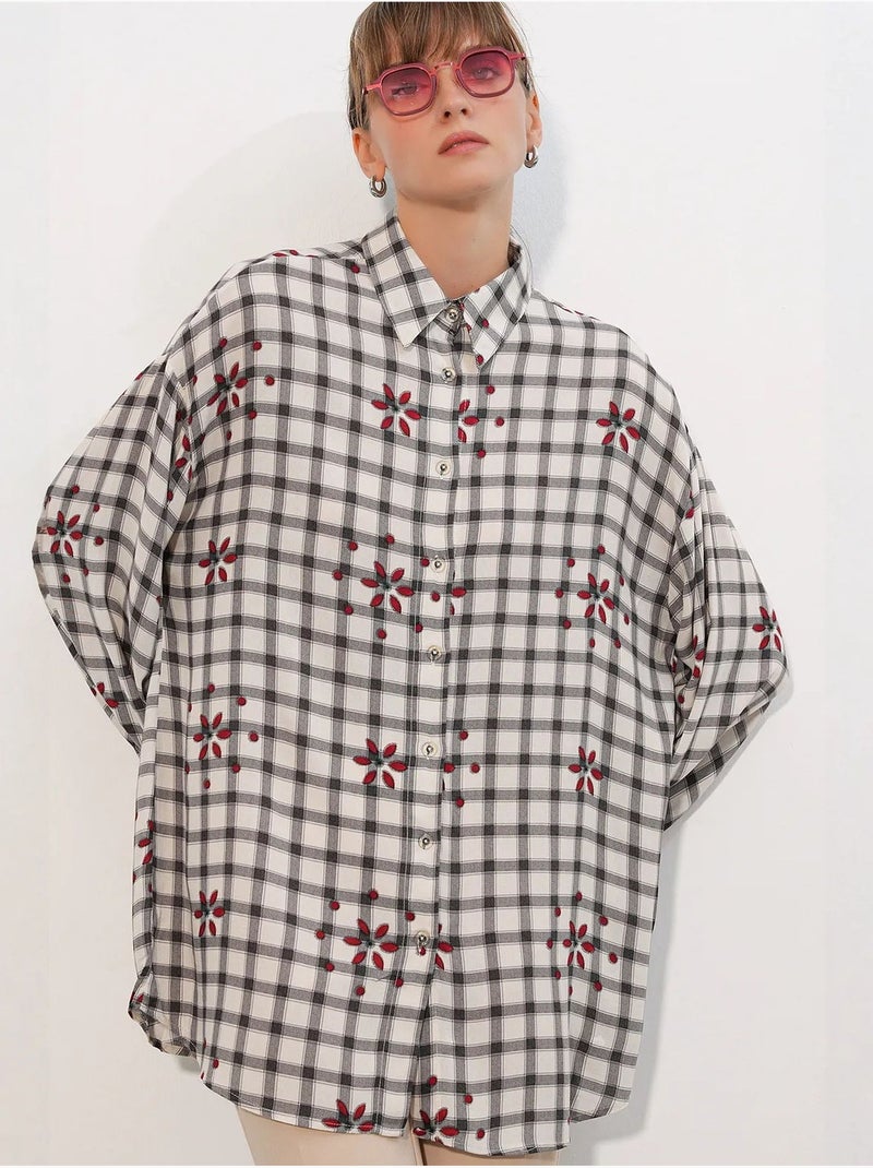 Camisa oversized de crepe xadrez bdart Branco sujo - Kiabi
