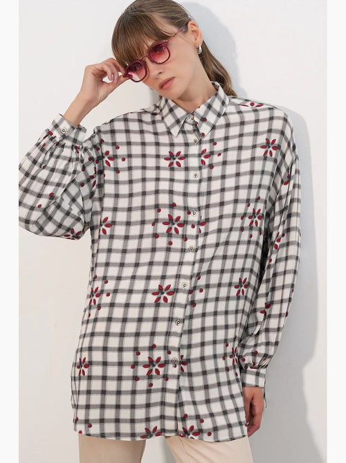 Camisa oversized de crepe xadrez bdart - Kiabi