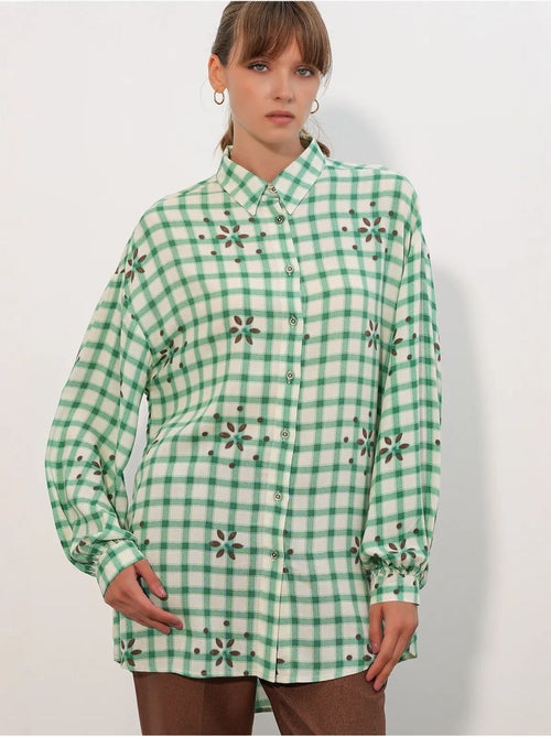 Camisa oversized de crepe xadrez bdart - Kiabi