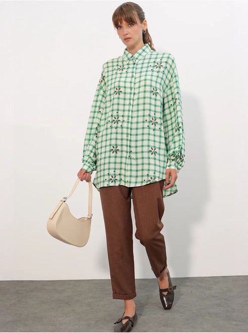 Camisa oversized de crepe xadrez bdart - Kiabi