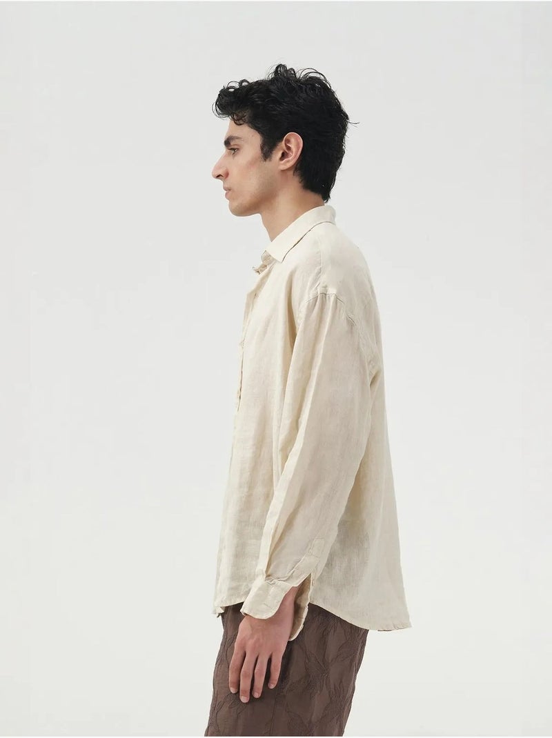 Camisa oversized de linho com botões giesto Bege-argila - Kiabi