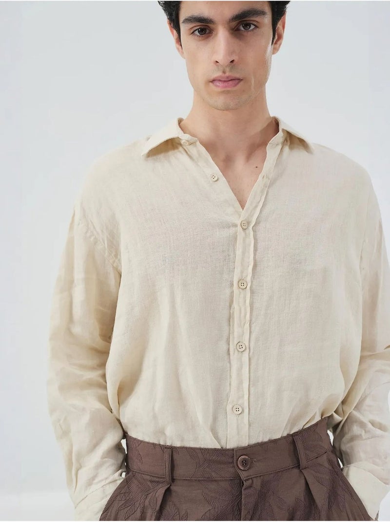 Camisa oversized de linho com botões giesto Bege-argila - Kiabi