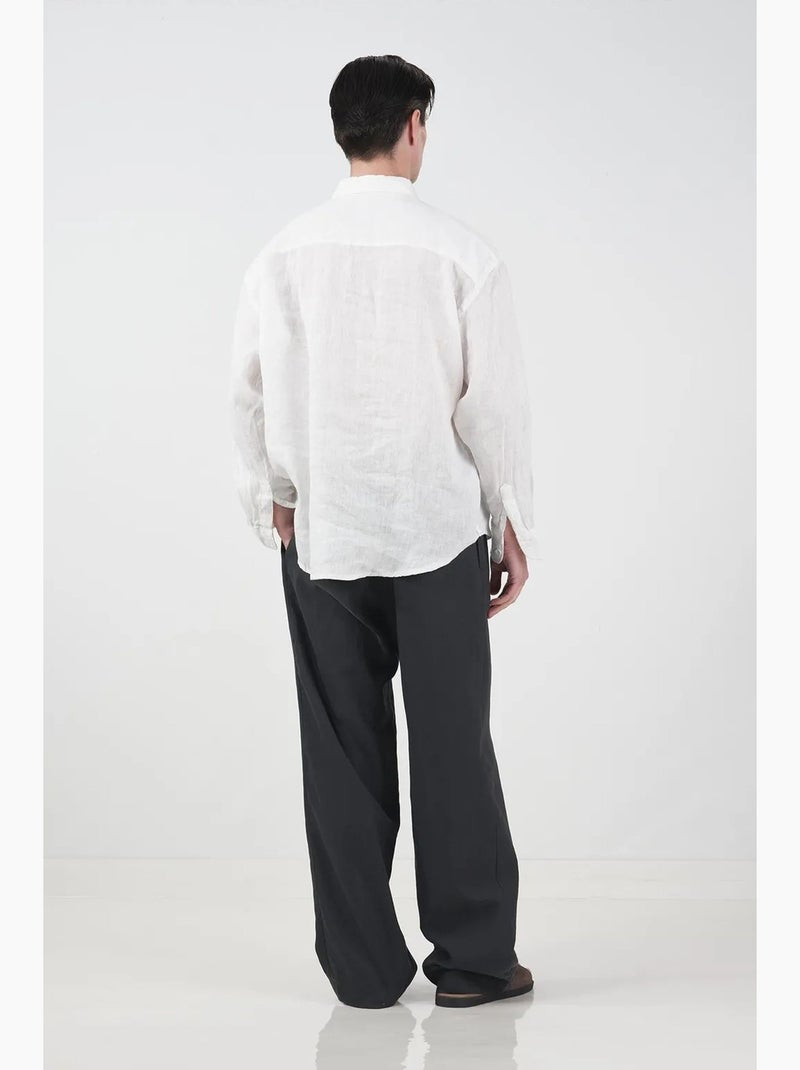 Camisa oversized de linho com botões giesto Branco - Kiabi