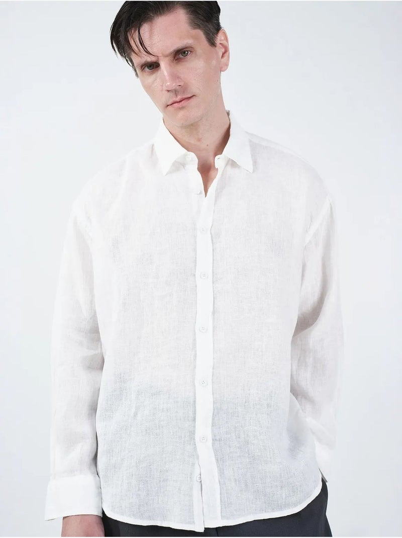 Camisa oversized de linho com botões giesto Branco - Kiabi