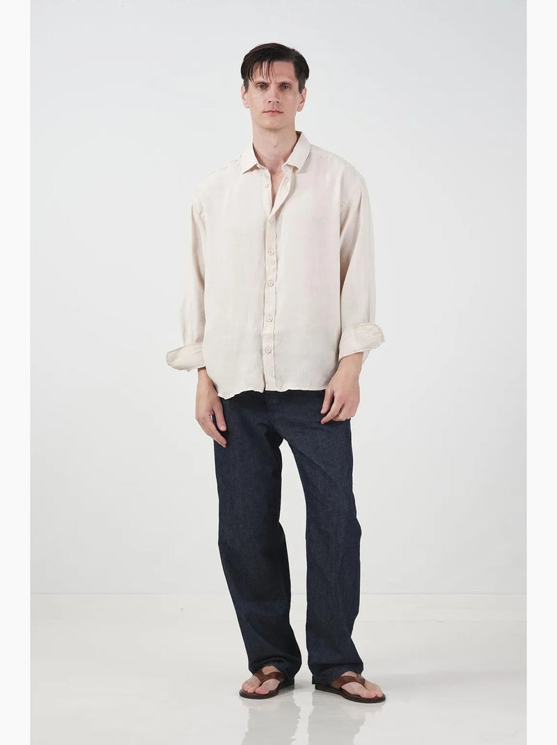 Camisa oversized de manga comprida com fecho de botões giesto Marfim - Kiabi